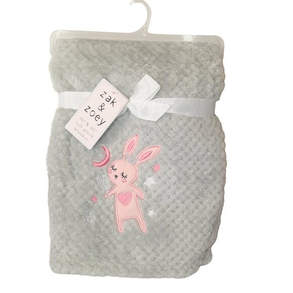 Zak & Zoey Princess Bunny Stars Moon Gray Waffle Lovey Blanket 30" X 40" - Picture 1 of 5